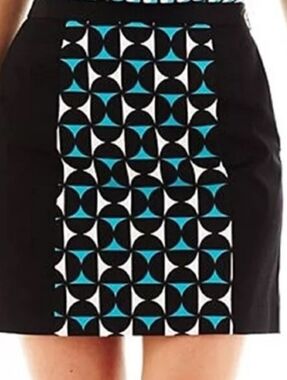 Worthington Black A-Line Mini Skirt with Blue and White Geometric Panel